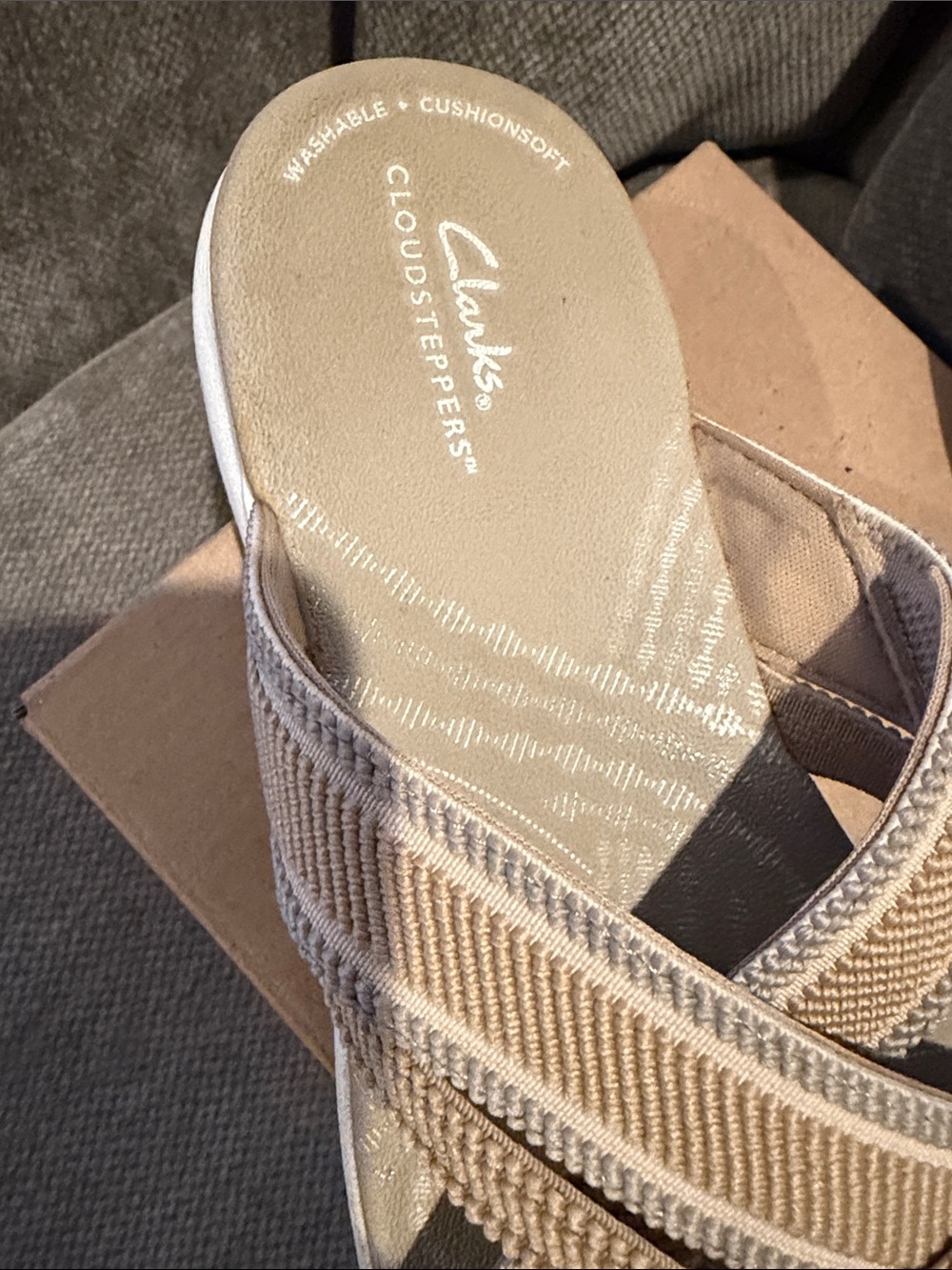 Clarks Tan Crisscross Comfort Slide Sandals - Picture 2 of 9